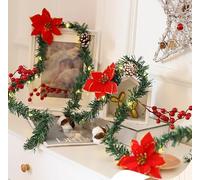 DUOJIN Guirnalda de Navidad Decoración Navideña Artificial con 30 Luces LED, Piñas de Pino, Bayas Rojas, Agujas de Pino, 3 m para Interiores y Exteriores