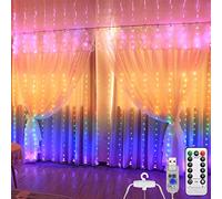 DUOJIN Guirnalda luminosa con cortinas de arco iris con 8 modos de iluminación y mando a distancia para decoración de Navidad, ventana, boda, jardín, dormitorio (7 colores)