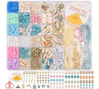 DUOJIN - Kit de perlas de bricolaje con concha de turquesa, pulsera ajustable, pie conque, perla de letras y arcilla polímera, pendientes de collar bohemio, hecho a mano