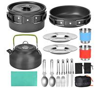DUOJIN Kit de Utensilios Cocina Camping para 1-2 Personas Ollas de Aluminio Ligero para Camping Vajilla para cocinar al Aire Libre para Cocinar al Aire Libre/Camping/Senderismo