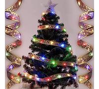DUOJIN Luces de Cinta Decorativa de satén para árbol de Navidad, 5 m 50 LED Pila AA, Luces de Hada Dorada, para decoración de Fiesta de Navidad, Halloween, Acción de Gracias, Multicolor