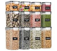 DUOJIN Set de 12 Recipiente Hermético Alimento de PP Sin BPA de Alta Transparencia Con Tapa de Cierre a Prueba de Fugas Caja Apilable Para Almacenar Cereales En La Cocina Con 32 Etiquetas&Lápiz-Negro