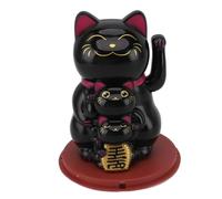 Duokon Adorno Solar de Gato de la Fortuna Que Agita la Mano con Panel de Luz Incorporado para Decoración del Hogar, Escritorio, Salpicadero de Coche (Black)
