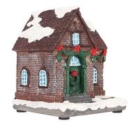 Duokon Casa de Navidad con Luz LED Casa de Pueblo Navideña Decoración Nevada Pintada a Mano 8,5 X 8 X 10,5 Cm Ambiente Cálido Funciona con Pilas para el Hogar Jardín Habitación de los Niños (A)