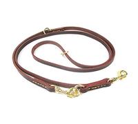 Duokon - Correa de Piel para Perros, Ajustable en Varios Niveles, 230 x 1,2 cm, Correa Doble de Piel con cómodo Mango Acolchado para Dos Perros, Color marrón