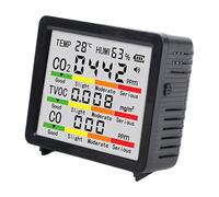 Duokon Detector de Calidad del Aire, Monitor de CO2 Interior ABS con Pantalla LCD Retroiluminada de 4 Pulgadas, Medidor de Prueba de Humedad de Temperatura CO2 TVOC HCHO 5 en 1 para Uso en la