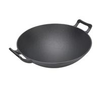 Duokon Olla Wok de Hierro Fundido Sartén para Saltear Espesada Sartén Profunda de Fondo Redondo de Doble Oreja de 32 Cm para Estufa de Gas Fuego Abierto y Cocina de Inducción para Cocina China