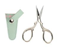 Duokon Tijeras de Bordado, Tijeras de Costura de Acero Inoxidable con Cubierta de Cuero de PU, de Hilo de Precisión Afiladas para Punto de Cruz, Costura y Uso Artesanal (Funda a cuadros verde rosa y