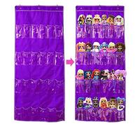 DUOLAM Bolsa de almacenamiento de juguetes para colgar(24 bolsillos), Juguete organizador puerta Colgantes, compatible con la muñeca LOL OMG muñeca sorpresa (sin juguetes) (Púrpura)