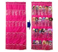 DUOLAM Bolsa de almacenamiento de juguetes para colgar(24 bolsillos), Juguete organizador puerta Colgantes, compatible con la muñeca LOL OMG muñeca sorpresa (sin juguetes) (Rosa)