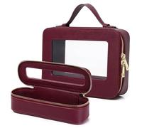 Duolan - Bolsa de maquillaje transparente para viaje, neceser de viaje transparente para mujer, G/borgoña, L+Slim, Bolsa de maquillaje transparente