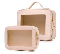 Duolan - Bolsa de maquillaje transparente para viaje, neceser de viaje transparente para mujer, N/rosa, M+L, Bolsa de maquillaje transparente