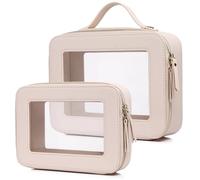 Duolan - Bolsa de maquillaje transparente para viaje, neceser de viaje transparente para mujer, R/Beige, M+L, Bolsa de maquillaje transparente