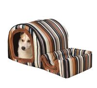 DUOLEH Cama portátil iglú para perros, lavable, casa extraíble para perros, refugio para mascotas interior con asa, sofá cama antideslizante 2 en 1 para cachorros (76 x 55 x 51 cm, estilo 4)
