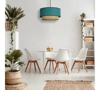 Duolla Lámpara colgante Boho, azul petróleo/madera, Ø 45 cm, tela/ratán
