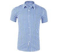 DUOLUVA Camisa tradicional para hombre, manga corta, Oktoberfest, camisa para hombre, color azul, a cuadros, con bolsillo en el pecho, ajuste universal, azul oscuro, L
