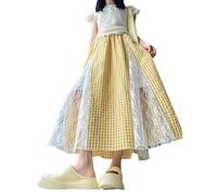 DuomaiJJ Falda Larga Small Sweet Lace Patchwork Skirt For Women Summer Slim All-Match High Wist A-Line Larga-Amarillo-s