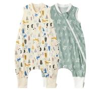 Duomiaomiao Pack de 2 sacos de dormir para bebé con pies, 0,5 tog, para todo el año, dibujos animados, ligeros de algodón de, adecuado para niños de 6 meses a 6 años