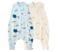 Duomiaomiao Pack de 2 sacos de dormir para bebé con pies, 0,5 tog, para todo el año, dibujos animados, ligeros de algodón de, adecuado para niños de 6 meses a 6 años