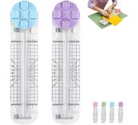 Duomiluo 4 In 1 Paper Cutter, Duomiluo 4 Style Multi-Function Trimmer, With Straight, Wave, Creasing Blades For Craft Paper, Cardstock, Label, Photo, Postcard (Blue*1pcs+Purple*1pcs)