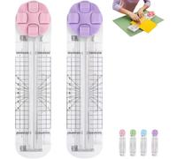 Duomiluo 4 In 1 Paper Cutter, Duomiluo 4 Style Multi-Function Trimmer, With Straight, Wave, Creasing Blades For Craft Paper, Cardstock, Label, Photo, Postcard (Pink*1pcs+Purple*1pcs)