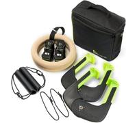 Duonamic Eleviia Ultimate Pull Up Bar Paquete de viaje: el kit de 9 piezas incluye las asas originales Eleviia Pull Up - Barra de dominadas para puerta - Anillos de madera con correas ajustables para