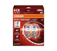 Duopack OSRAM H3 Halógeno 12V 55W Night Breaker Laser Hasta +150% Modelo 2024