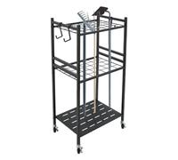 Duoruameng Soporte de almacenamiento para herramientas de jardín con ruedas, 43 x 30 x 79,5 cm, organizador de herramientas de jardín para garaje, cobertizo, patio, soporte para escobas con 3 ganchos