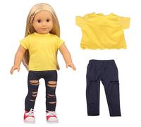 DUORUIMI Ropa de Muñeca de Verano Camiseta Informal Sencilla Pantalones Vaqueros Rotos para Muñeca American Girl de 18 Pulgadas