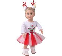DUORUIMI Ropa de muñeca, vestido de Navidad de invierno, falda de gasa, sudadera con bonito patrón con clip para el pelo, para muñeca American Girl de 18 pulgadas