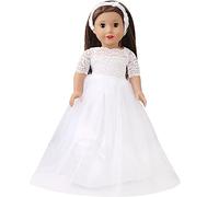 DUORUIMI Vestido largo de boda blanco con encaje para muñeca American Girl de 18 pulgadas con diadema