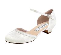 Duosheng & Elegant Ronda Hebilla de Tacón Alto Bombea los Zapatos de Danza de Lace Zapatos de Boda Mujeres Ivory EU 37