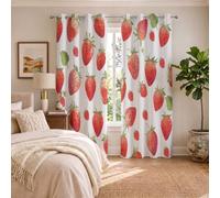 DUOTCYELE 117 x 137 cm Cortinas Fresa En Acuarela De 2 Paneles, Cortinas Opacas Lindo Y Sencillo para Ventanas, Decoración para Sala De Estar Dormitorio Y Comedor, Rojo
