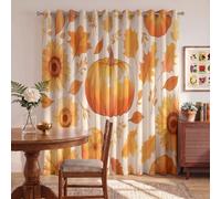 DUOTCYELE 140 x 260 cm Cortinas Calabaza Girasol Hoja De Arce De 2 Paneles, Cortinas Opacas Plantas De Acuarela Vintage para Ventanas, Decoración para Sala De Estar Dormitorio Y Comedor, Naranja