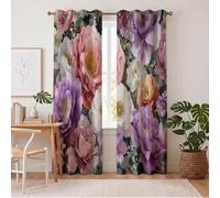 DUOTCYELE 140 x 260 cm Cortinas Peonías Rosas Y Moradas De 2 Paneles, Cortinas Opacas Flores De Acuarela Vintage para Ventanas, Decoración para Sala De Estar Dormitorio Y Comedor, Multicolor