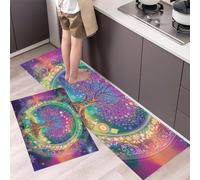 DUOTCYELE 2 Piezas Alfombras Cocina Mandala Árbol De La Vida, Antideslizantes Lavable Tapete De Cocina, Estilo De Sanación Mística, Alfombra De Cocinas para Piso, Oficina 40x60cm+40x120cm