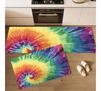 DUOTCYELE 2 Piezas Alfombras Cocina Tie-Dye Arcoíris En Espiral, Antideslizantes Lavable Tapete De Cocina, Estilo Bohemio Retro, Alfombra De Cocinas para Piso, Oficina 50x80cm+50x150cm