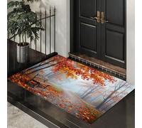 DUOTCYELE Alfombra Atrapapolvo Antideslizante Madrugada Niebla Bosque, Felpudo Interior Paisaje Otoñal, Felpudo De Entrada Estampado Naranja Quemado para Entrada Puerta Pasillo 50 x 80 cm