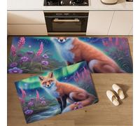 DUOTCYELE Alfombra Cocina Lavable Antideslizante Pack De 2 - Alfombrillas De Cocina Aurora Zorro Flores, Animales Fantásticos, Lavables, para Fregaderos, Cocina, Lavandería,40x60cm+40x120cm
