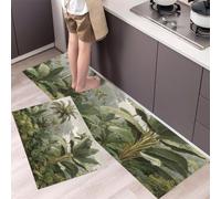 DUOTCYELE Alfombra Cocina Lavable Antideslizante Pack De 2 - Alfombrillas De Cocina Banano Palmera, Selva Tropical, Lavables, para Fregaderos, Cocina, Lavandería,40x60cm+40x120cm