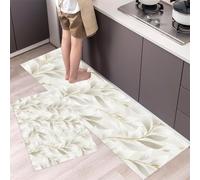 DUOTCYELE Alfombra Cocina Lavable Antideslizante Pack De 2 - Alfombrillas De Cocina Hoja De Sauce, Líneas Simples De Plantas, Lavables, para Fregaderos, Cocina, Lavandería,40x60cm+40x120cm