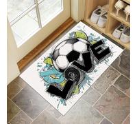 DUOTCYELE Alfombra Entrada Amor Fútbol 90 x 150 cm, Arte del Grafiti Moderno Alfombra Interior De Bienvenida Suave Felpudo Entrada Casa para Cocina Dormitorio Decorativa, Verde