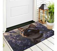 DUOTCYELE Alfombra Entrada Campo De Lavanda Gato Siamés 45 x 75 cm, Realismo Animal Natural Alfombra Interior De Bienvenida Suave Felpudo Entrada Casa para Cocina Dormitorio Decorativa, Púrpura