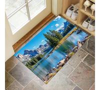 DUOTCYELE Alfombra Entrada Casa Lagos Montañas Pinos 50 x 80 cm Alfombra Exterior para Puerta Estilo Paisaje Natural Alfombrilla Antideslizante Atrapapolvo para Entrada, Pasillo, Cocina, Azul