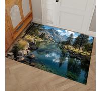 DUOTCYELE Alfombra Entrada Lagos Bosques De Pinos Montañas 50 x 80 cm, Magnífico Paisaje Natural Alfombra Interior De Bienvenida Suave Felpudo Entrada Casa para Cocina Dormitorio Decorativa, Verde
