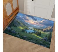 DUOTCYELE Alfombra Entrada Valles Lagos Bosques 60 x 90 cm, Magnífico Paisaje De Montaña Alfombra Interior De Bienvenida Suave Felpudo Entrada Casa para Cocina Dormitorio Decorativa, Verdor
