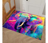 DUOTCYELE Alfombrilla De Interior - Alfombrilla De Elefante De Graffiti Arcoíris, Felpudo Lavable, Arte Pop, Antimanchas, Antideslizante, Ultrafino, para Cocina, Granja, Puerta, 50 x 80 cm