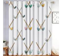 DUOTCYELE Blanco - Cortinas Opacas Palo De Hockey, 140 x 225 cm, Aislamiento Térmico, Cortinas Deportes De Dibujos Animados Sencillos con Ojales para Salón Dormitorio Habitacion