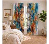 DUOTCYELE Cortina Opaca Buda Salpicado De Tinta para Ventana Dormitorio, Cortinas Estilo Zen con Acuarela Opacas Termicas Aislantes Frio Y Calor para Sala De Estar Comedor, 140 x 225 cm