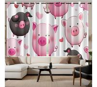 DUOTCYELE Cortina Opaca Corazón Cerdo Rosa, Cortinas Aislantes Termicas Lindo Animalito En Acuarela con Ojales, Cortinas Opacas E Insonorizadas, 2 Paneles 140 x 225 cm, Rosa